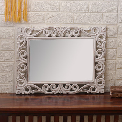 Handmade Openwork Distressed Wall and Tabletop Wood Mirror
