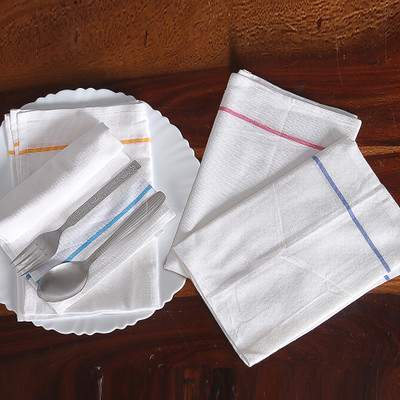 Set of 4 Handwoven Cotton Napkins with Colorful Lines