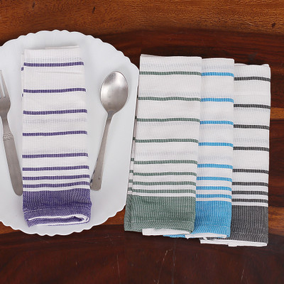 Set of 4 Handwoven Striped Cotton Napkins in Serene Hues