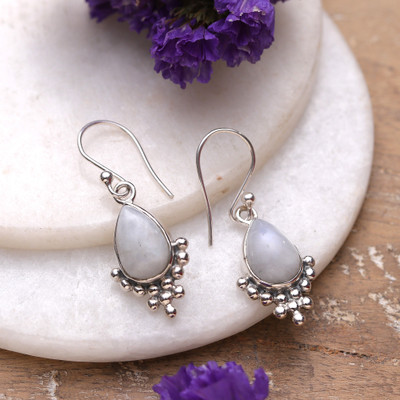 Sterling Silver and Rainbow Moonstone Dangle Earrings