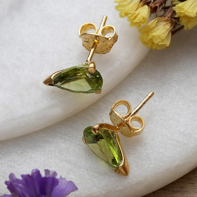 22k Gold-Plated Natural Peridot Stud Earrings from India