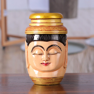 Buddha-Themed Hand-Painted Kadam Wood Pen Holder