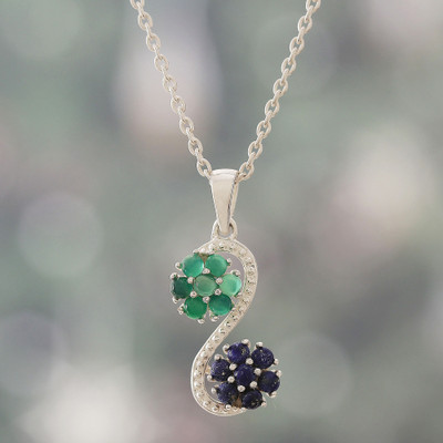 Lapis Lazuli and Green Onyx Cabochon Pendant Necklace