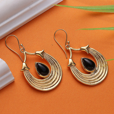 High-Polished Semi-Abstract Black Onyx Dangle Earrings