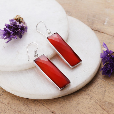Natural 28-Carat Checkerboard Cut Carnelian Dangle Earrings