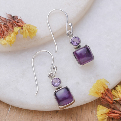 Geometric-Themed Birthstone Amethyst Stone Dangle Earrings