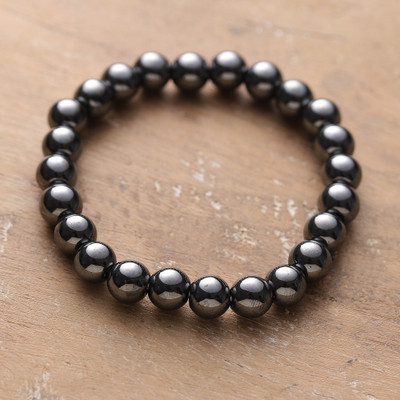 Artisan-Made Hematite Beaded Stretch Bracelet from India