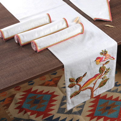 Bird-Themed 5-Piece Cotton Table Runner and Placemat Set