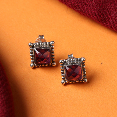 Polished 4-Carat Amethyst and Sterling Silver Stud Earrings