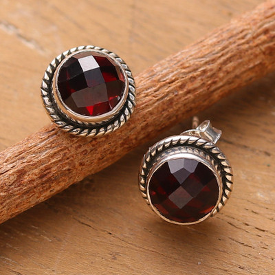 Birthstone Faceted Garnet Stud Earrings with 4-Carat Stones