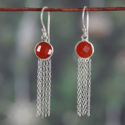 4-Carat Faceted Onyx and Sterling Silver Waterfall Earrings