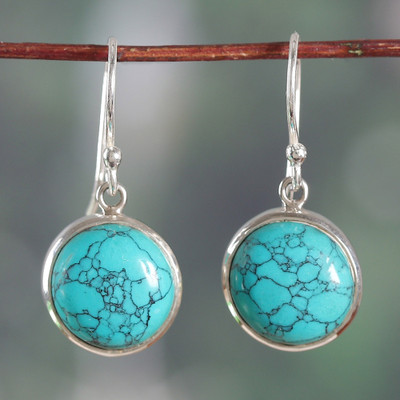 Sterling Silver Dangle Earrings with Recon Turquoise Stones