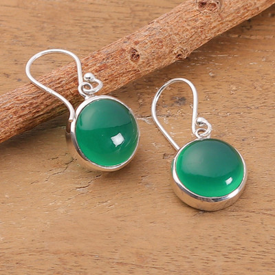 Green Onyx Gemstones Sterling Silver Dangle Earrings