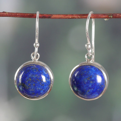 Polished Silver Dangle Earrings with Lapis Lazuli Stones