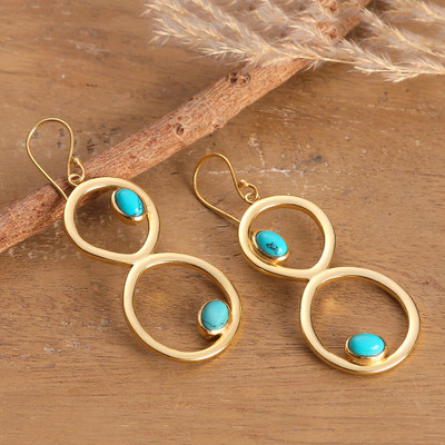 Infinity-Shaped Brass and Recon Turquoise Dangle Earrings