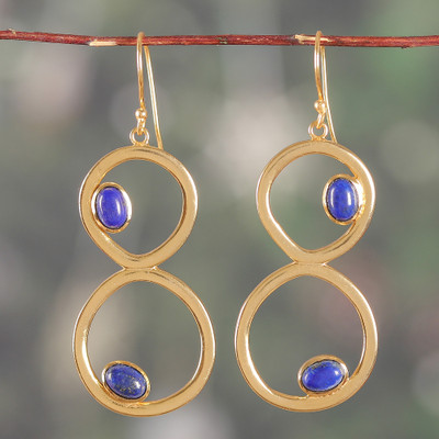Modern Brass and Lapis Lazuli Dangle Earrings from India