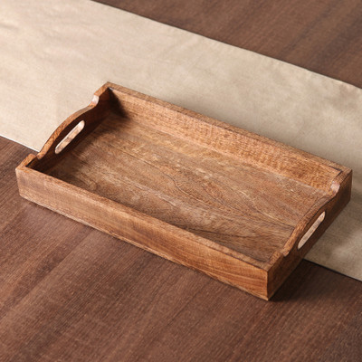 Hand-Carved Rustic Mango Wood Tray Crafted in India