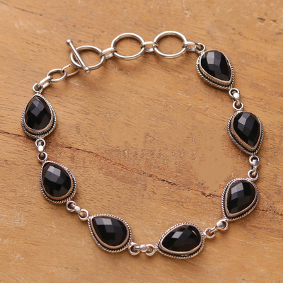 Artisan-Made Classic Black Onyx Link Bracelet from India