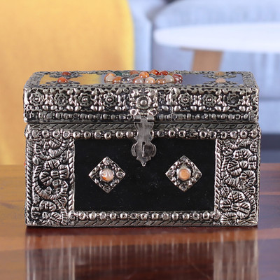 Glass Beaded and Nickel-Plated Brass Sheet Wood Jewelry Box