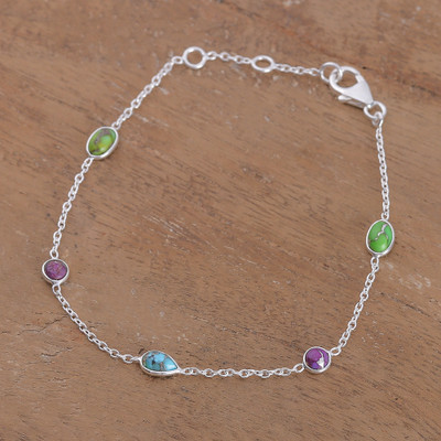 Silver Station Bracelet with Reconstituted Turquoise Stones