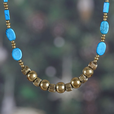Bohemian Brass and Resin Beaded Pendant Necklace from India