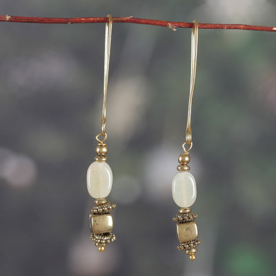 Traditional Brass and Quartz Dangle Earrings Made in India