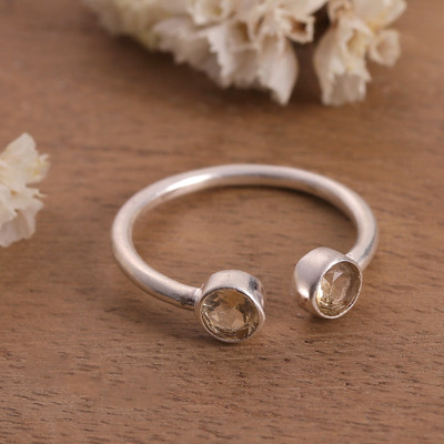Polished Silver Wrap Ring with 2 Citrine Stones from India