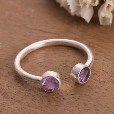 Sterling Silver Wrap Ring with Faceted Amethyst Gemstones