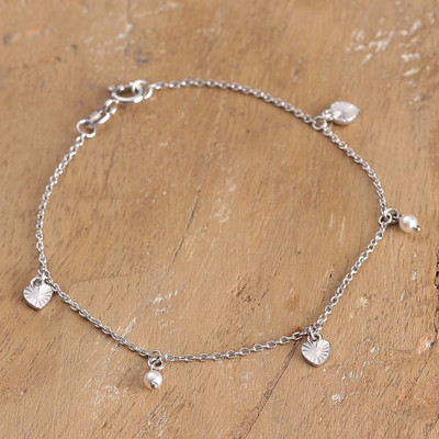 Romantic Heart-Themed Cream Cultured Pearl Charm Bracelet