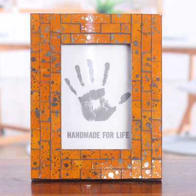 Wood Photo Frame with Glass Mosaic Pattern in Orange (4x6)