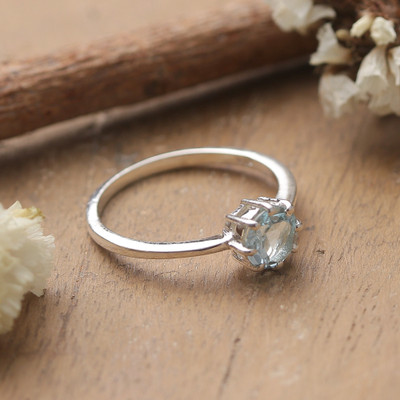 Sterling Silver Solitaire Ring with Blue Topaz from India