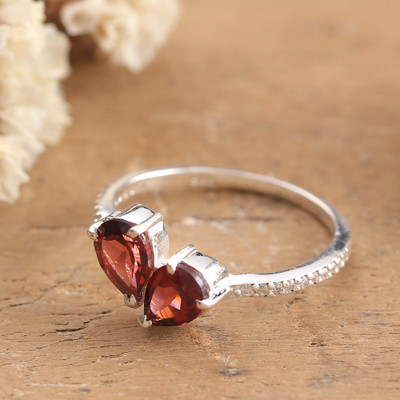 Pear Garnet Pave Cubic Zirconia and Silver Cocktail Ring