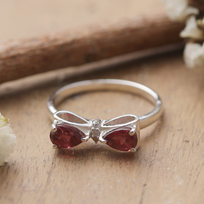 Bow Tie-Inspired Garnet Sterling Silver Cocktail Ring