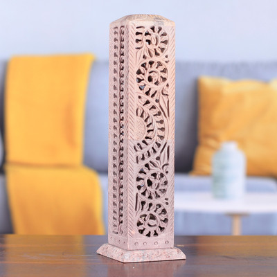 Traditional Jali-Themed Natural Soapstone Incense Holder