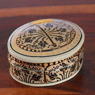 Artisan-Made Leaf-Themed Papier Mache Decorative Box (Small)