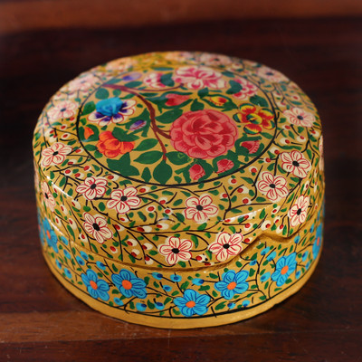 Baroque-Inspired Floral Round Papier Mache Decorative Box