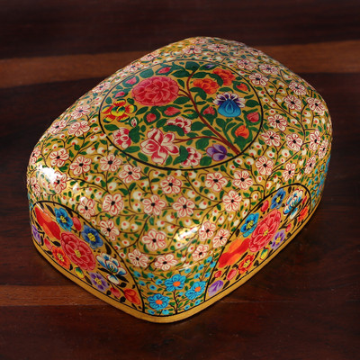 Floral Hand-Painted Papier Mache Decorative Box from India