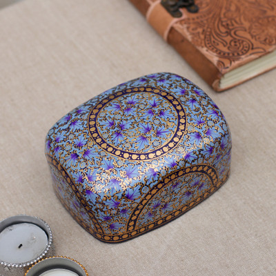 Floral Papier Mache and Wood Decorative Box Painted by Hand