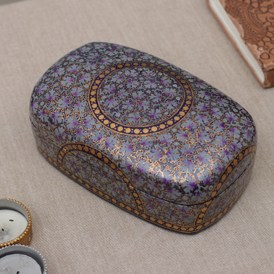 Floral-Themed Hand-Painted Papier Mache Wood Decorative Box