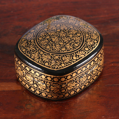 Black Gold Painted Papier Mache and Wood Leaf Decorative Box