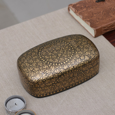 Golden Black-Hued Papier Mache Wood Leaf Decorative Box