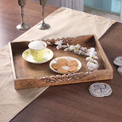 Large-Sized Baroque-Themed Artisan-Made Mango Wood Tray