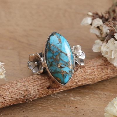 Spring-Themed Recon Turquoise Cocktail Ring Made in India