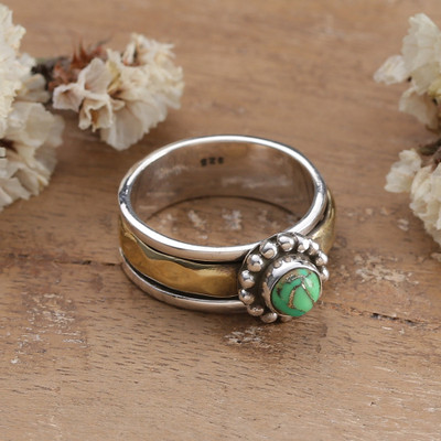Brass and Sterling Silver Recon Turquoise Meditation Ring