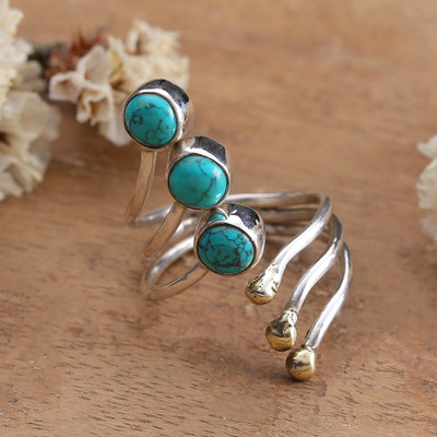 Fantasy-Inspired Recon Turquoise and Brass Cocktail Ring