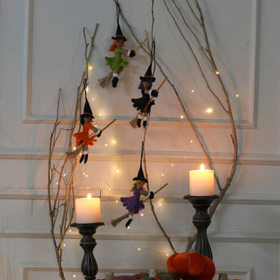 Artisan-Made 4-Piece Witch-Themed Wool Felt Ornament Set