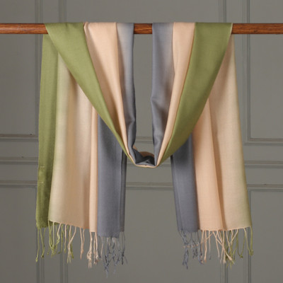 Spring Green Ombre-Patterned 100% Wool Shawl from India