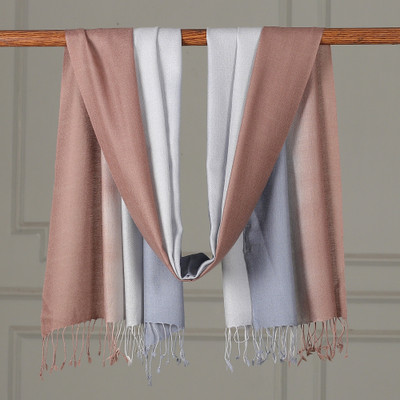 Indian-Made Ombre-Patterned Blue and Brown 100% Wool Shawl