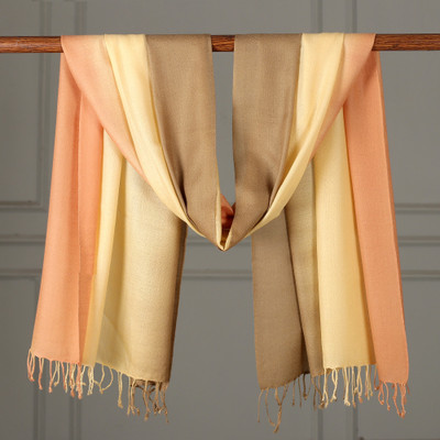 Earthy-Toned Ombre-Patterned 100% Wool Shawl from India