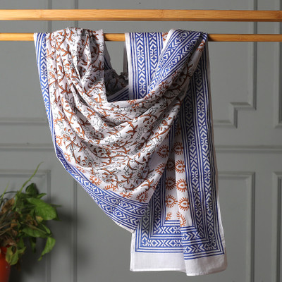 Floral and Vine-Themed Hand-Block Printed Cotton Sarong
